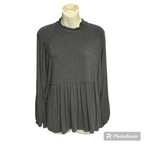 Beeson River charcoal gray medium top babydoll style elastic cuffs oversized